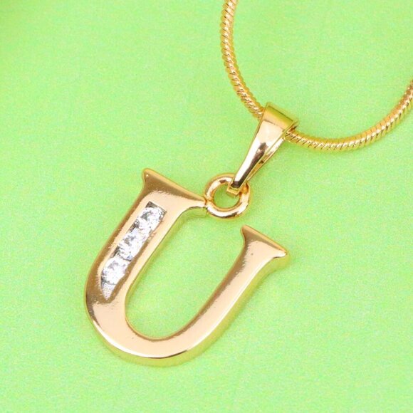 "Rose Gold Initial U Pendant with Crystals – Elegant Letter Jewelry, XPPT1370 - Picture 1 of 13